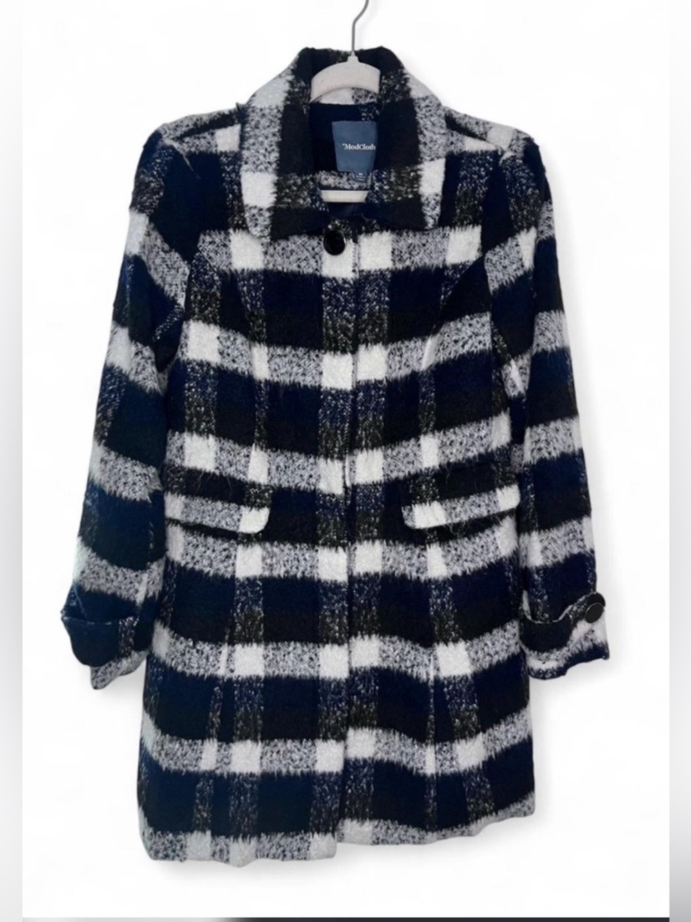 ModCloth Plaid Wool Blend Peacoat Medium Dark Academia Retro Coat